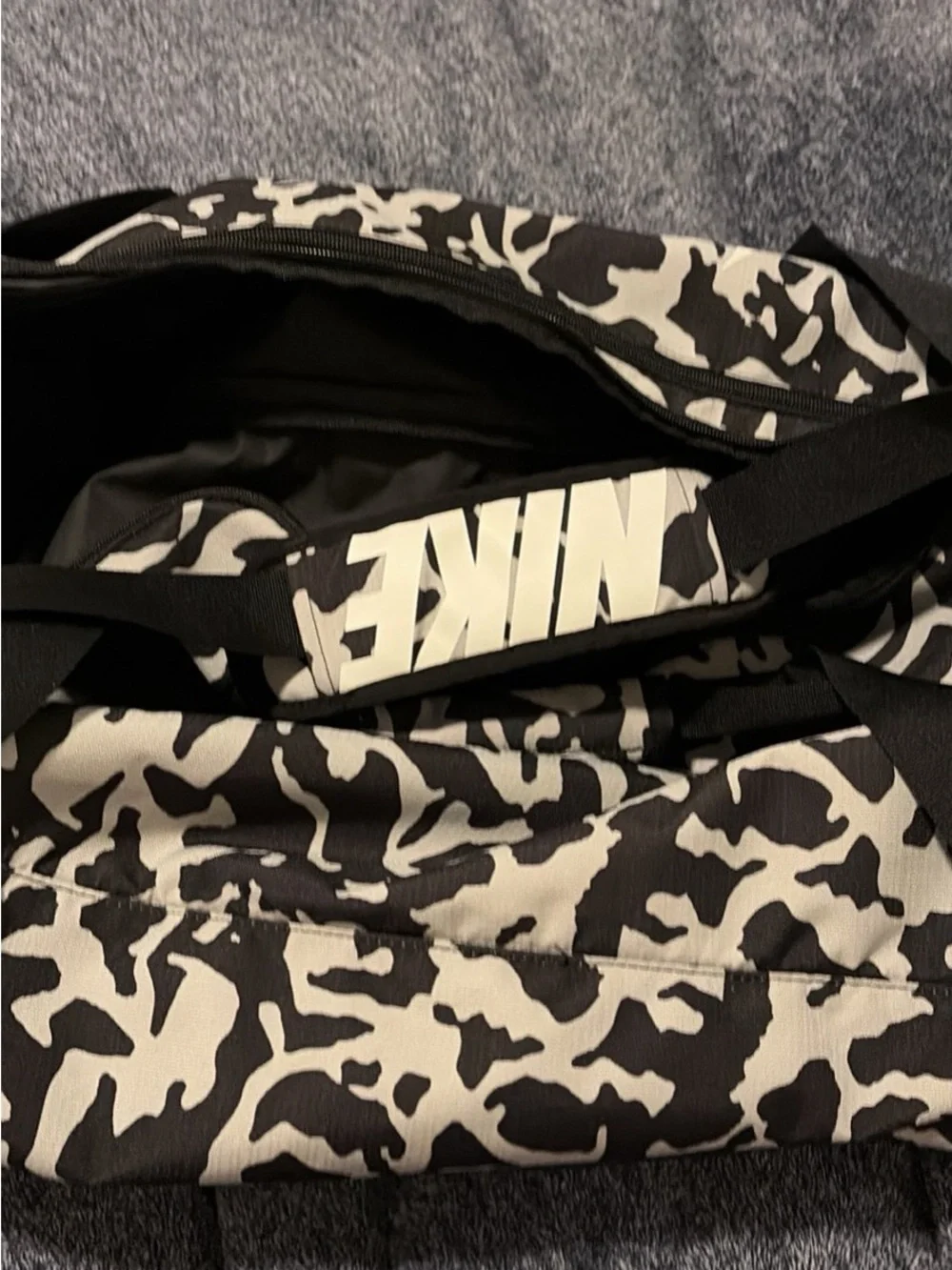 Nike Black & White Camo Duffel with Bold Logo